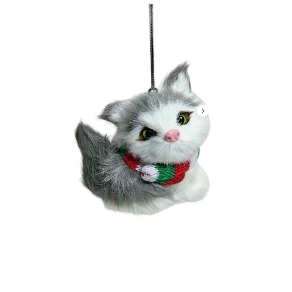 KITTY CAT CHRISTMAS ORNAMENTS 4- Multicolor FAUX FUR NEW - Picture 5 of 5